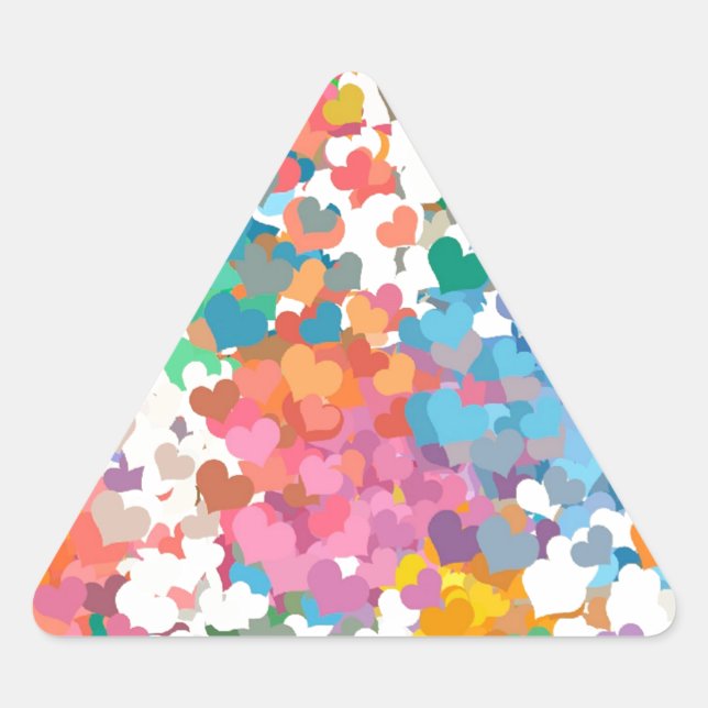 Pastel Confetti Hearts Triangle Sticker (Front)