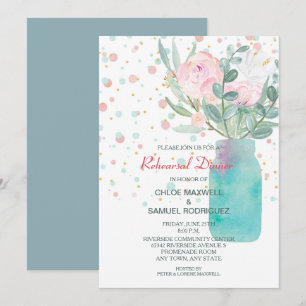 Pastel Confetti Mason Jar Wedding Rehearsal Dinner Invitation