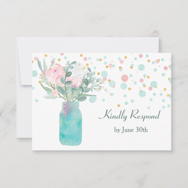 Pastel Confetti Mason Jar Wedding RSVP (Front)