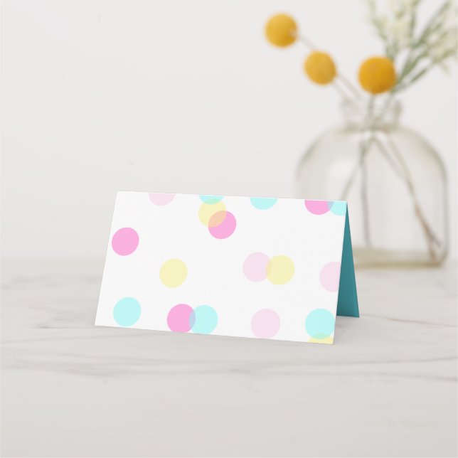 Pastel Confetti - Yellow Pink Blue Place Card (Front)