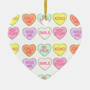 Pastel Conversation Candy Hearts Valentine's Day Ceramic Tree Decoration