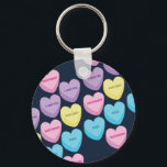 Pastel Conversation Hearts Key Ring<br><div class="desc">This design features 4 different colours of conversation hearts,  pink,  blue,  yellow and purple. Each colour has a message written on it in a bubbly font,  sweetheart,  wild child,  rebel and I love you.</div>