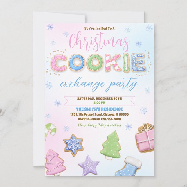 Pastel Cookies Exchange Party Invitation (Front)