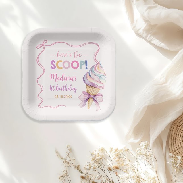 Pastel Coquette Ice Cream Girls Birthday Paper Plate (Creator Uploaded)