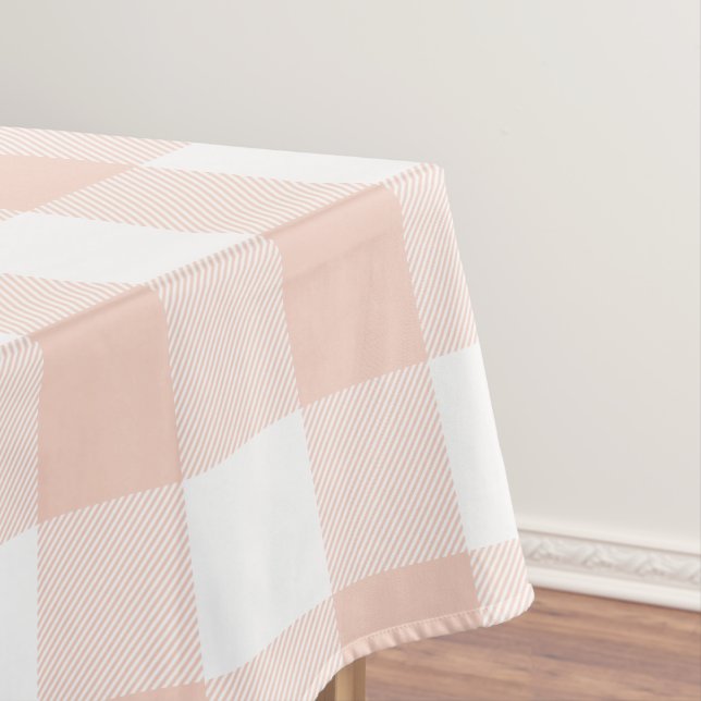Pastel Coral and White Gingham Pattern Tablecloth (In Situ)
