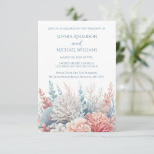 Pastel Coral-Beach Wedding Theme Invitation