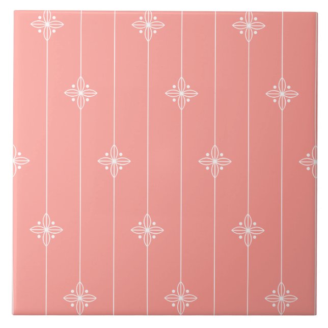 Pastel Coral Colour Floral Pattern Tile (Front)