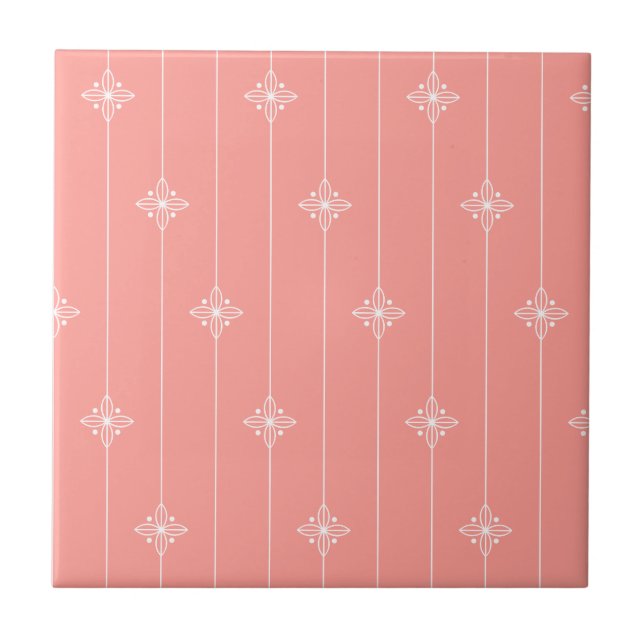 Pastel Coral Colour Floral Pattern Tile (Front)