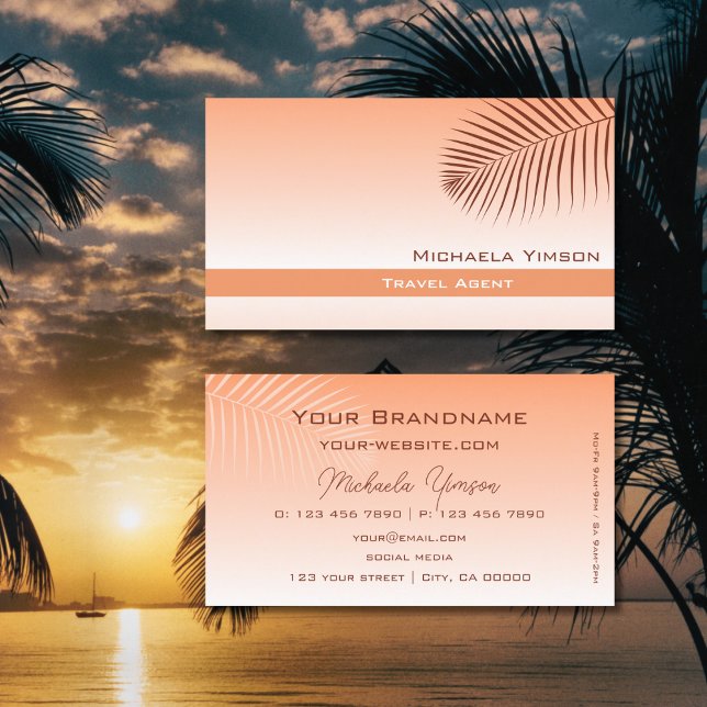Pastel Coral Gradient Modern with Palm Leaf Simple Business Card (Creator Uploaded)