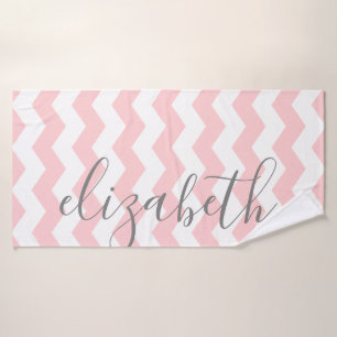 Pastel Coral Gray Chevron Huge Script Name Bath Towel