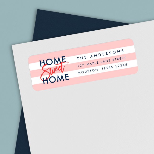 Pastel Coral Pink Stripes Blue Home Sweet Home (Creator Uploaded)