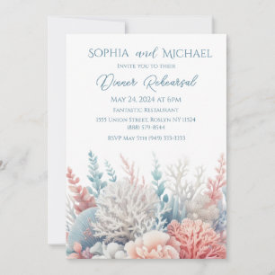 Pastel Coral Reef-Beach Wedding Dinner Rehearsal Invitation