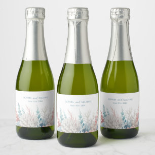 Pastel Coral Reef-Beach Wedding Sparkling Wine Label