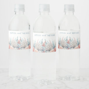 Pastel Coral Reef- Beach Wedding  Water Bottle Label