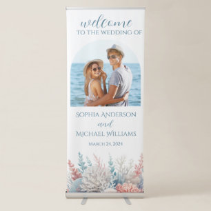 Pastel Coral Reef-Beach Wedding Welcome Sign- Retractable Banner