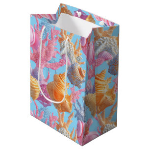 Pastel Coral Reef Seashell Lavender Turquoise Medium Gift Bag