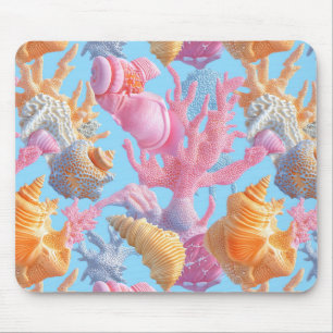 Pastel Coral Reef Seashell Lavender Turquoise Mouse Mat