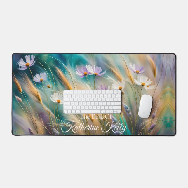 Pastel Cosmos and Grasses, Whispers of Nature Desk Mat (Keyboard & Mouse)
