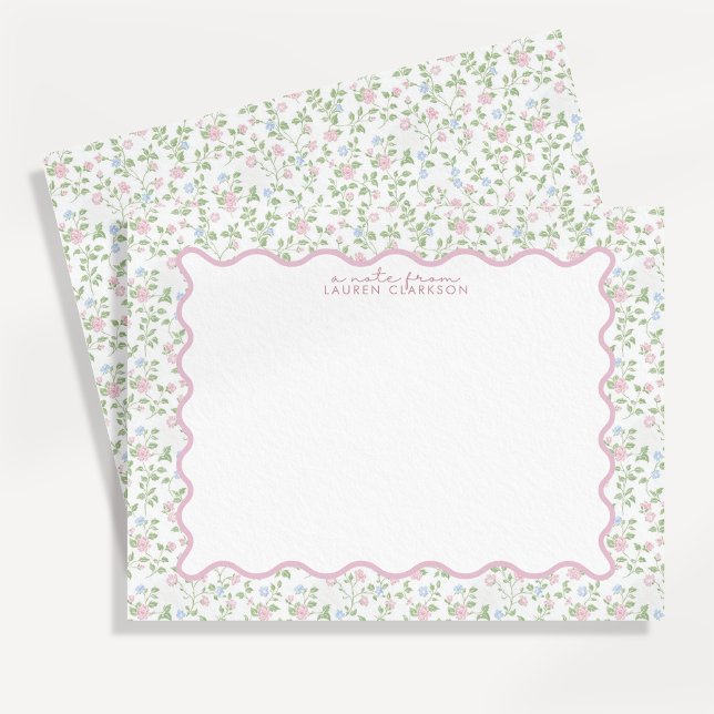 Pastel Cottage Floral Wavy Frame Note Card (Creator Uploaded)