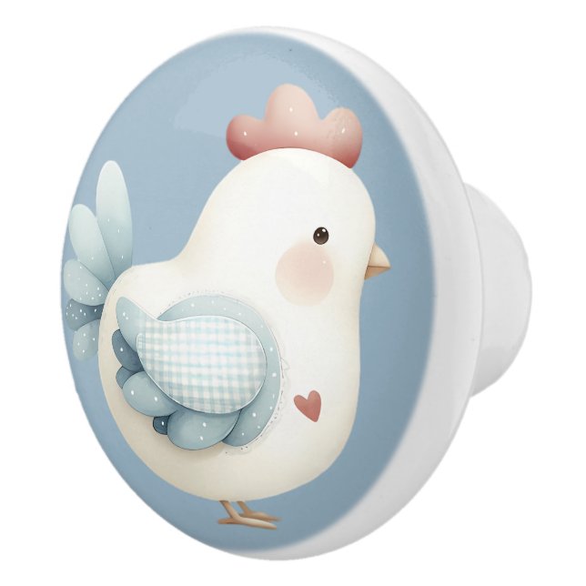 Pastel Cottagecore Chicken Ceramic Knob (Right)