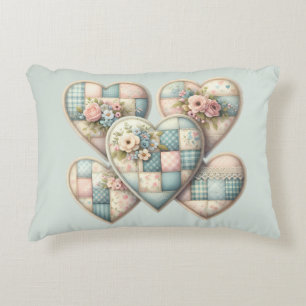 Pastel Cottagecore Patchwork Hearts Decorative Cushion