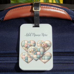 Pastel Cottagecore Patchwork Hearts Luggage Tag