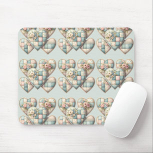 Pastel Cottagecore Patchwork Hearts Mouse Mat