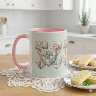 Pastel Cottagecore Patchwork Hearts Mug