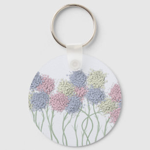 Pastel Cotton Ball Flower Scene Key Ring