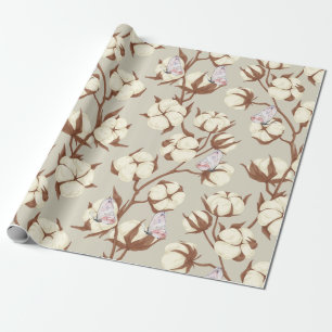 Pastel Cotton Flower and Butterflies Botanical  Wrapping Paper