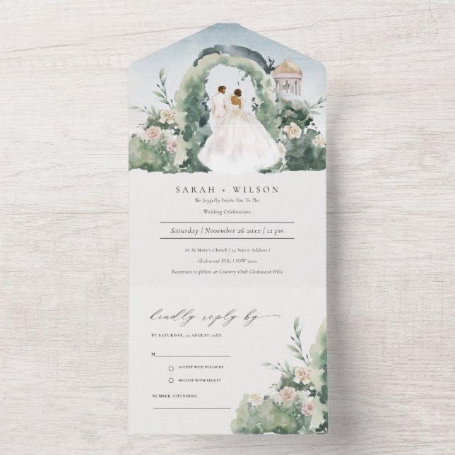 Pastel Couple Floral Garden Arch Botanical Wedding All In One Invitation (Inside)