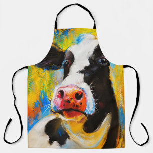 Pastel Cow Portrait Modern Painting Apron