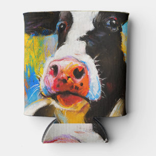 Pastel Cow Portrait Modern Painting Can Cooler