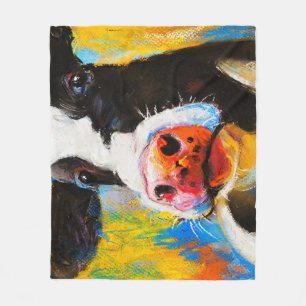 Pastel Cow Portrait Modern Painting Fleece Blanket