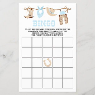Pastel Cowboy Baby Shower Bingo Flyer