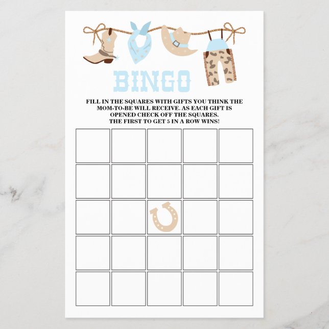 Pastel Cowboy Baby Shower Bingo Flyer (Front)