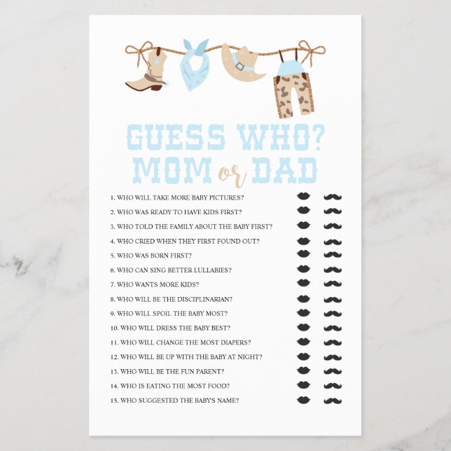 Pastel Cowboy Baby Shower Games Flyer (Back)