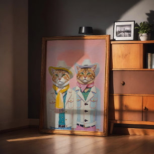 Pastel Cowboy Cats Trendy Wall Art Poster Print