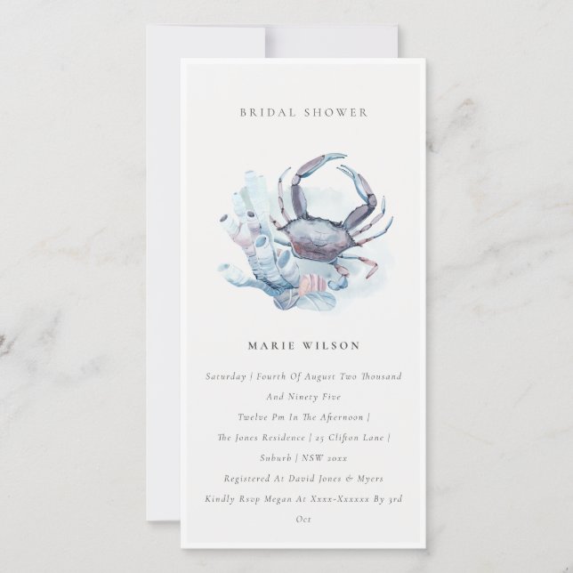 Pastel Crab Coral Nautical Bridal Shower Invite (Front)
