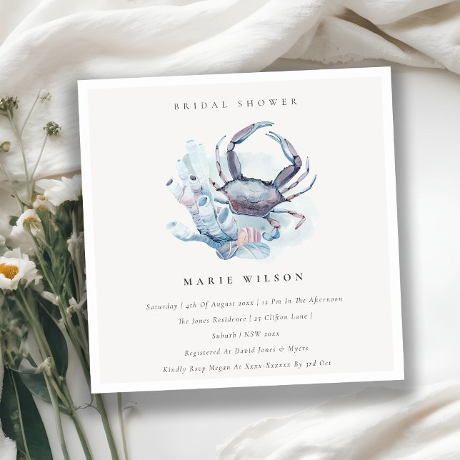 Pastel Crab Coral Nautical Bridal Shower Invite (Creator Uploaded)