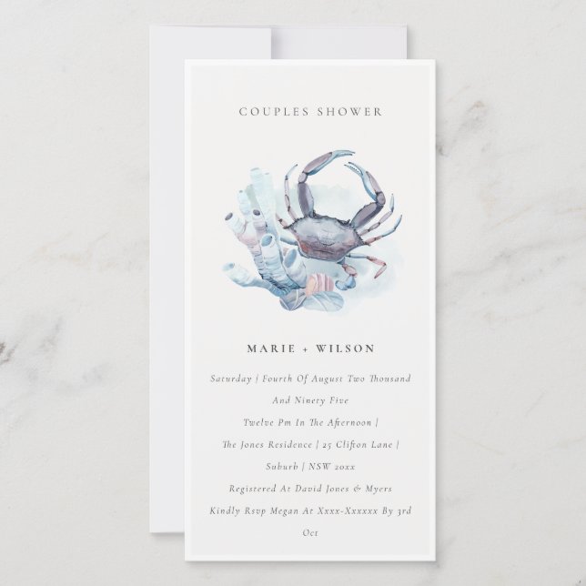 Pastel Crab Coral Nautical Couples Shower Invite (Front)