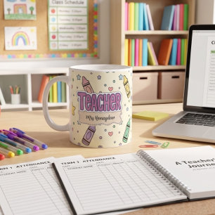 Pastel Crayon Teacher School Pattern Coffee Mug