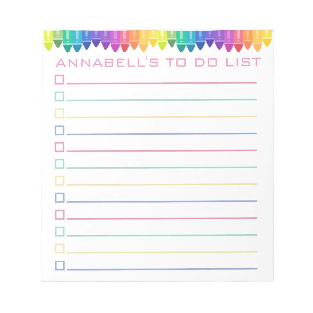 Pastel Crayons To Do List Personalise Notepad (Front)