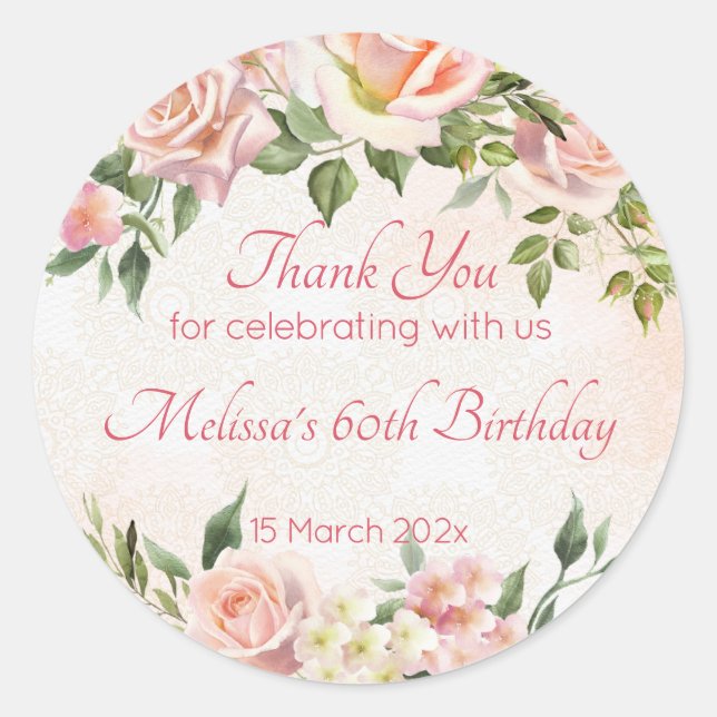Pastel cream blush pink roses personalised  classic round sticker (Front)