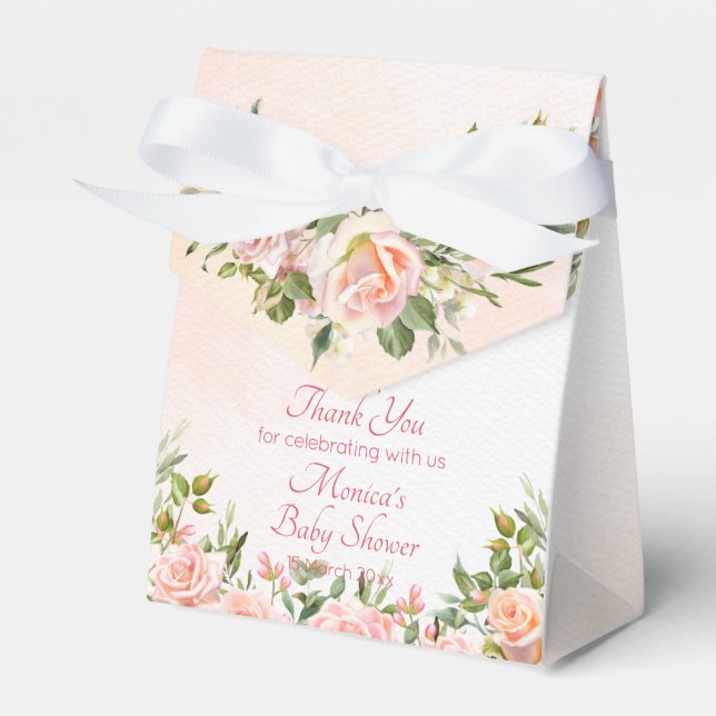 Pastel cream blush pink roses personalised favour box (Front Side)