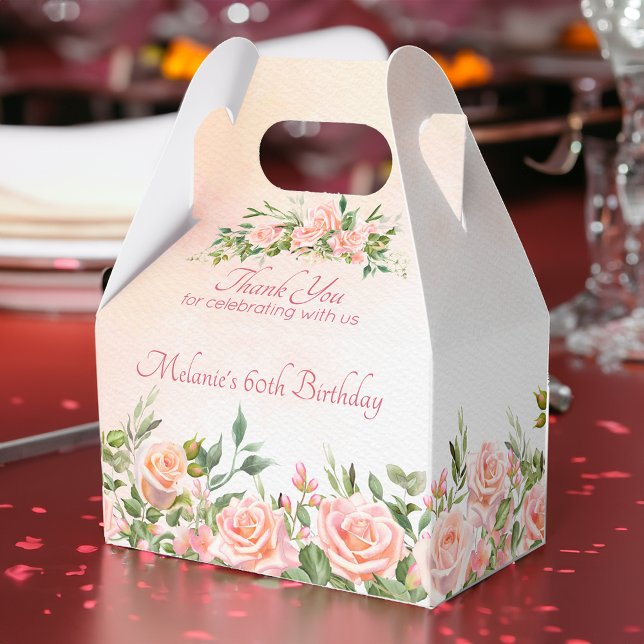 Pastel cream blush pink roses personalised favour box (Pastel cream blush pink roses personalized favor boxes)
