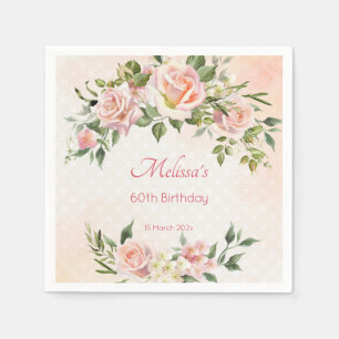 Pastel cream blush pink roses personalised  napkin