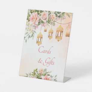 Pastel cream blush pink roses personalised pedestal sign