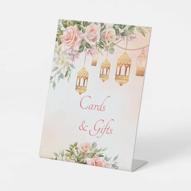 Pastel cream blush pink roses personalised pedestal sign (Front)