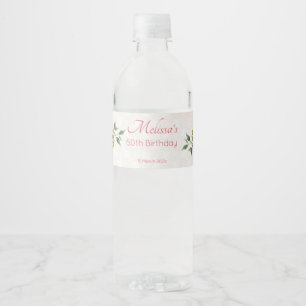 Pastel cream blush pink roses personalised   water bottle label